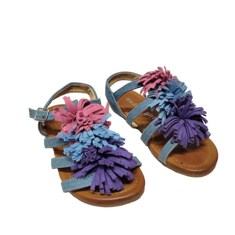 Madden Girl denim pompom sandals 10